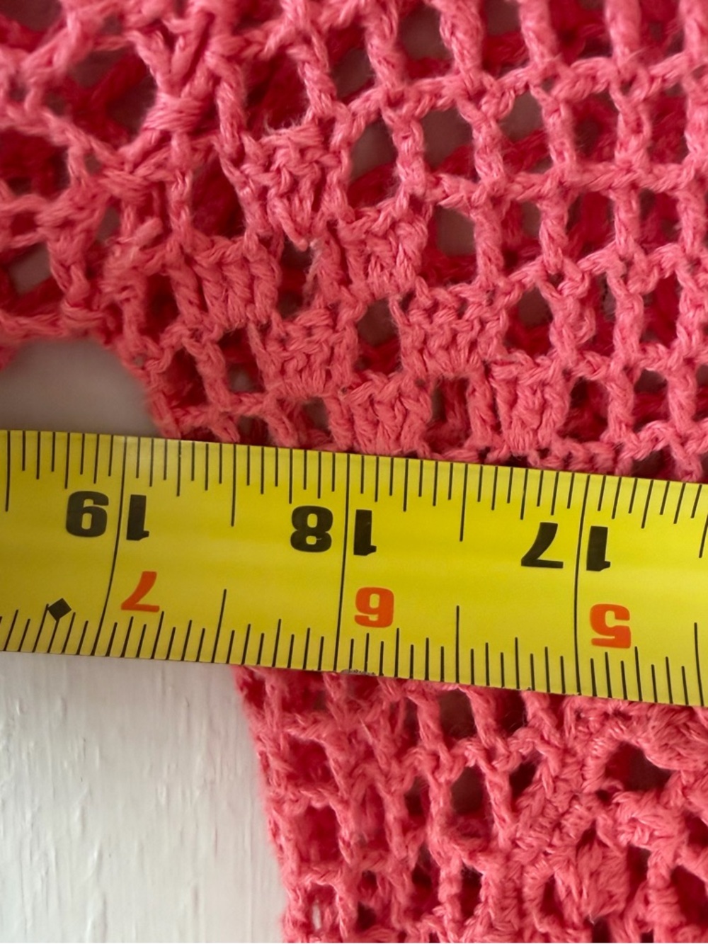 Vintage Carolyn Taylor Coral Pink Crochet Cover-Up Cardigan, Tie Front, Size M - Picture 8 of 9